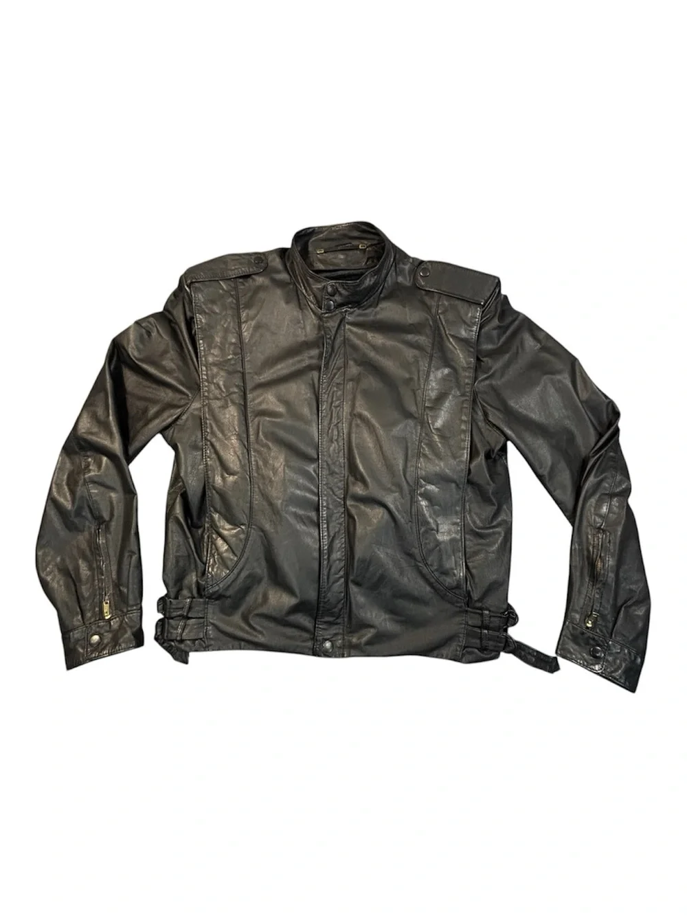 VTG 80s Rivari Black Leather Jacket Pile Lined Cafe Racer Moto Mens Medium Large